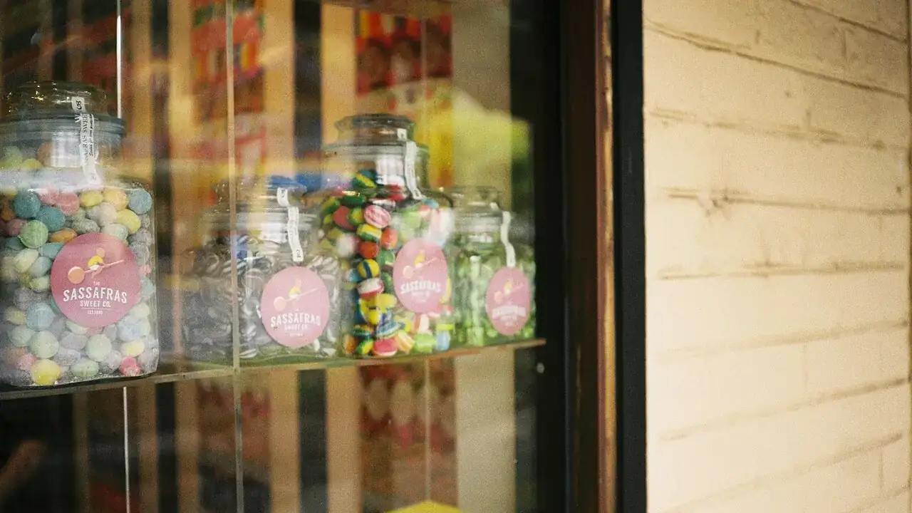 Lolly jars in a shop window